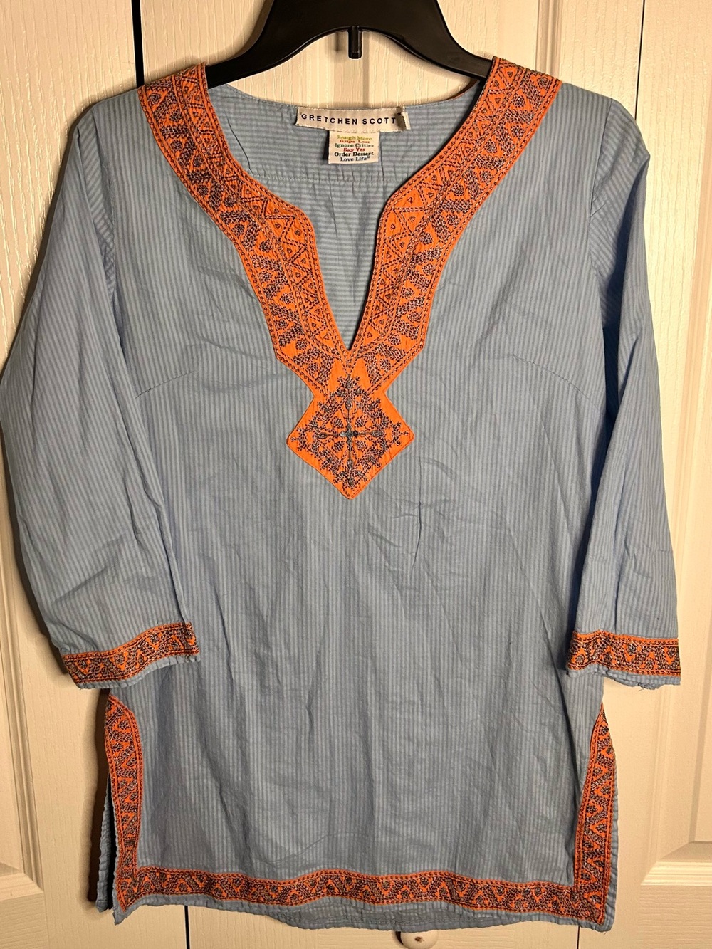 Gretchen Scott Women’s Odessa Embroidered Striped Tunic Top Size Small Cotton‎
